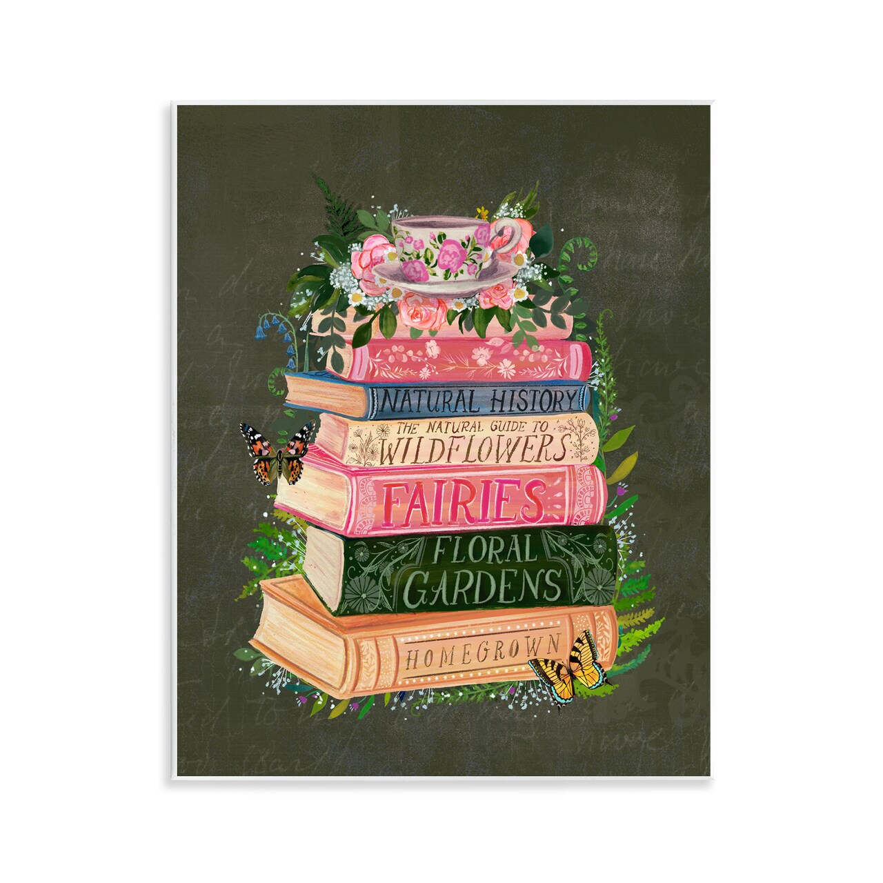Stupell Industries Floral Fairy Book Stack Wall Plaque, design by Glad You're Here Co.